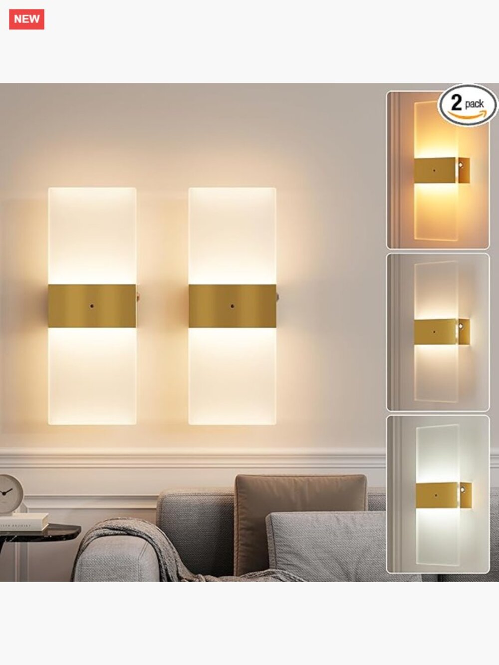 Wireless Rechargeable Wall Sconce, 5000mAh, Remote, 3CCT Dimming, Timer, Set of